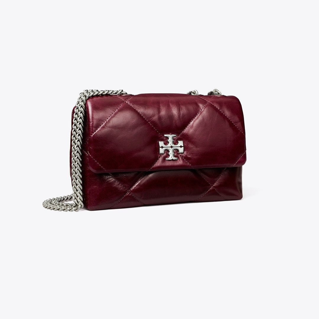 Tory Burch Small Kira Diamond Quilt Distressed Shoulder Bag Dark Carmine