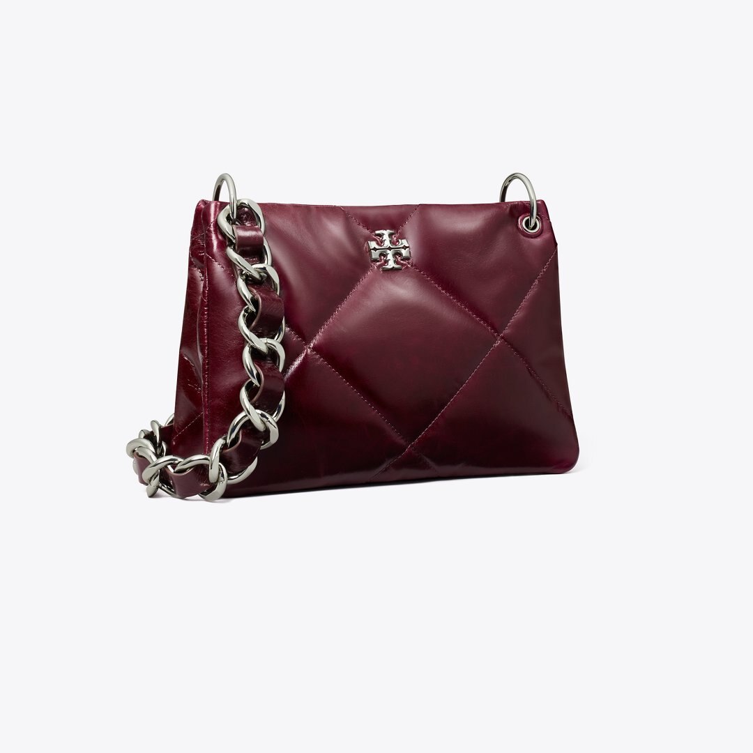 Tory Burch Small Kira Diamond Quilt Distressed Shoulder Bag Dark Carmine