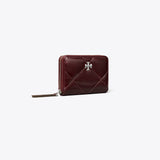Tory Burch Small Kira Diamond Quilt Distressed Zip-Around Wallet Dark Carmine