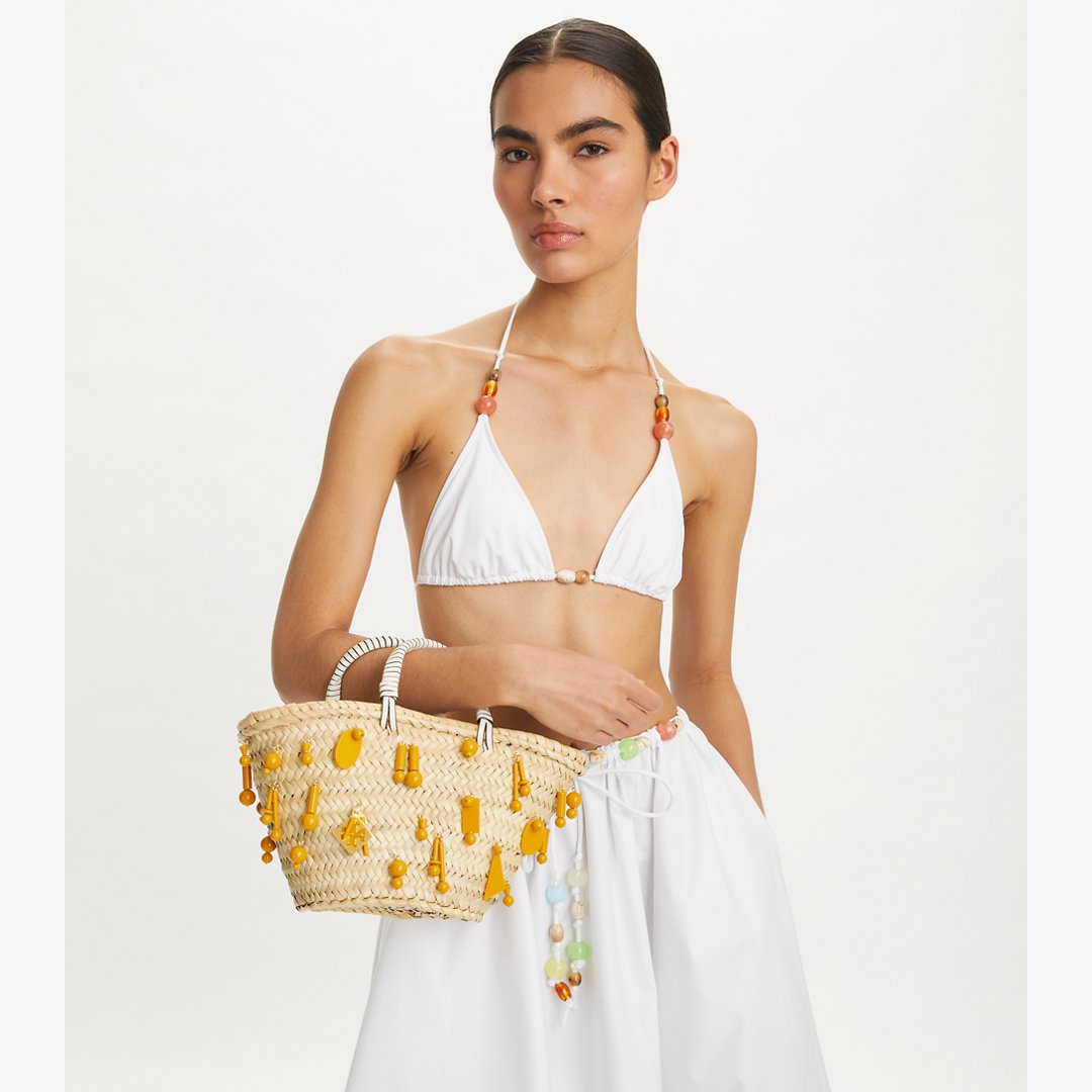 Tory Burch Small Raffia Embroidered Tote Cassia