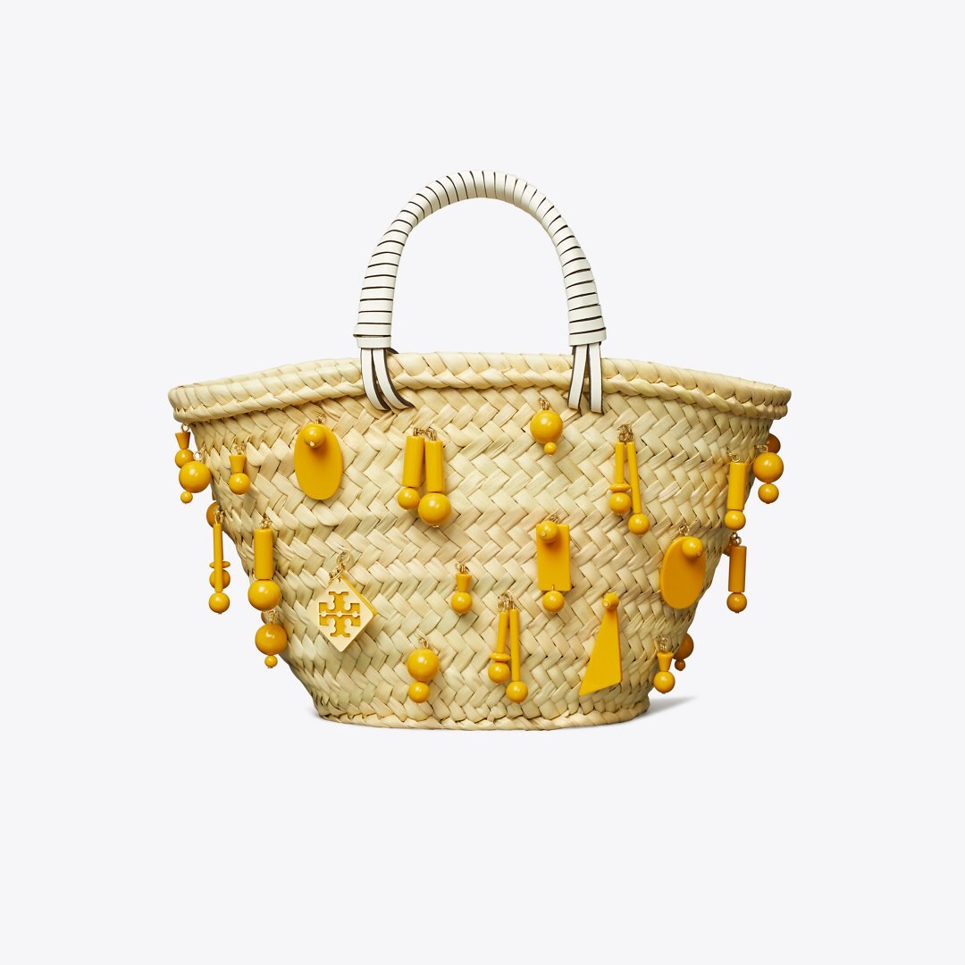 Tory Burch Small Raffia Embroidered Tote Cassia