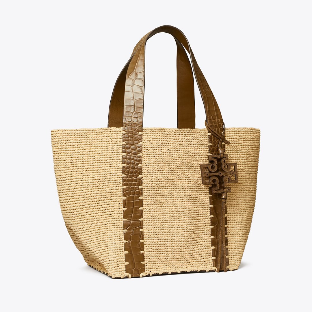 Tory Burch Straw Tote Natural / Wild Olive