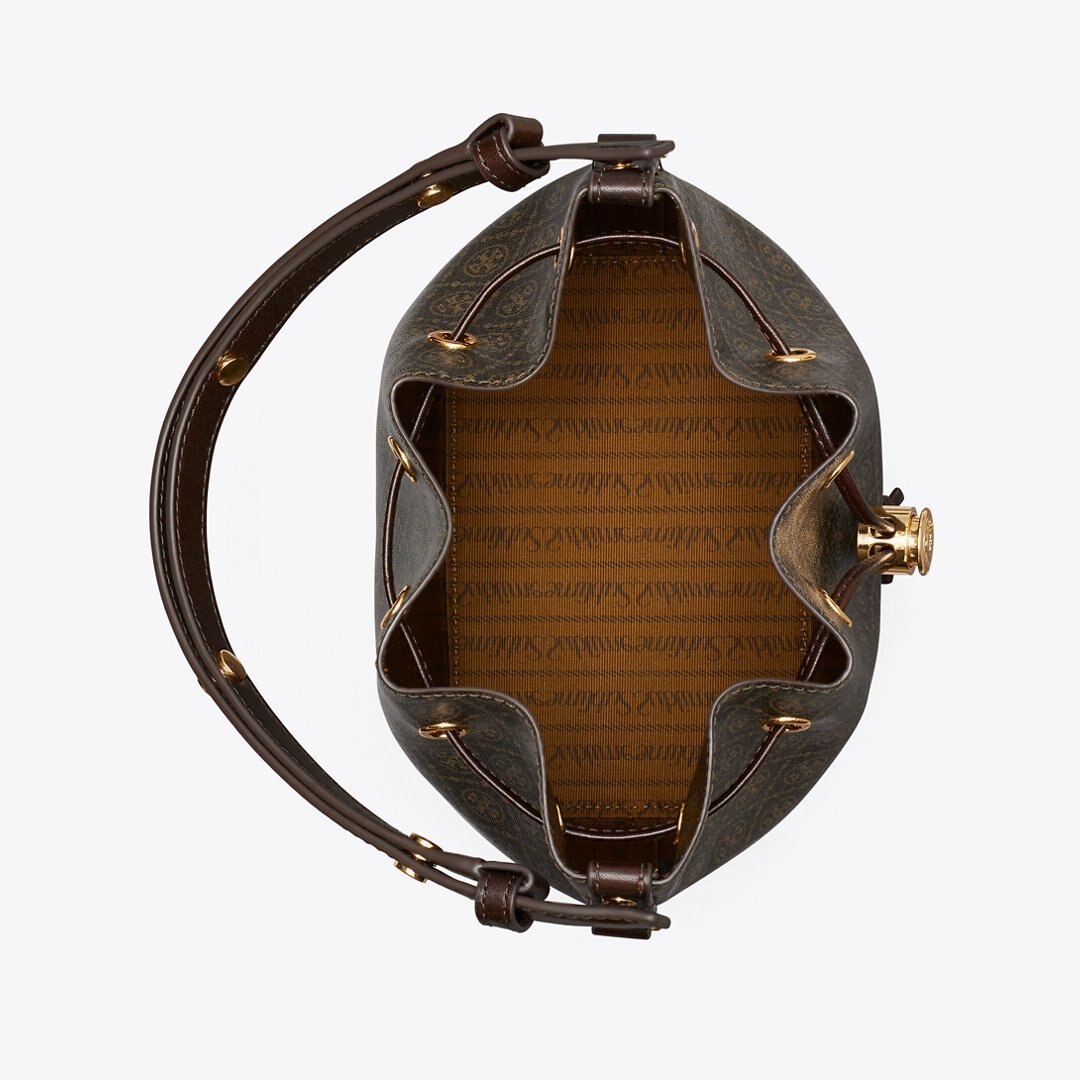 Tory Burch T Monogram Coated Canvas Bucket Bag French Press