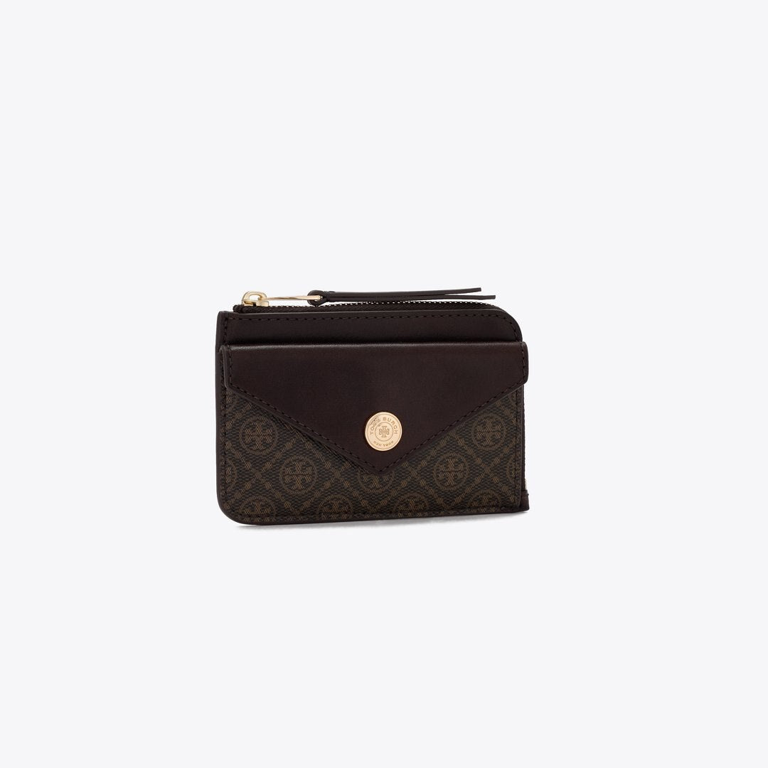 Tory Burch T Monogram Coated Canvas Envelope Zip Card Case French Press