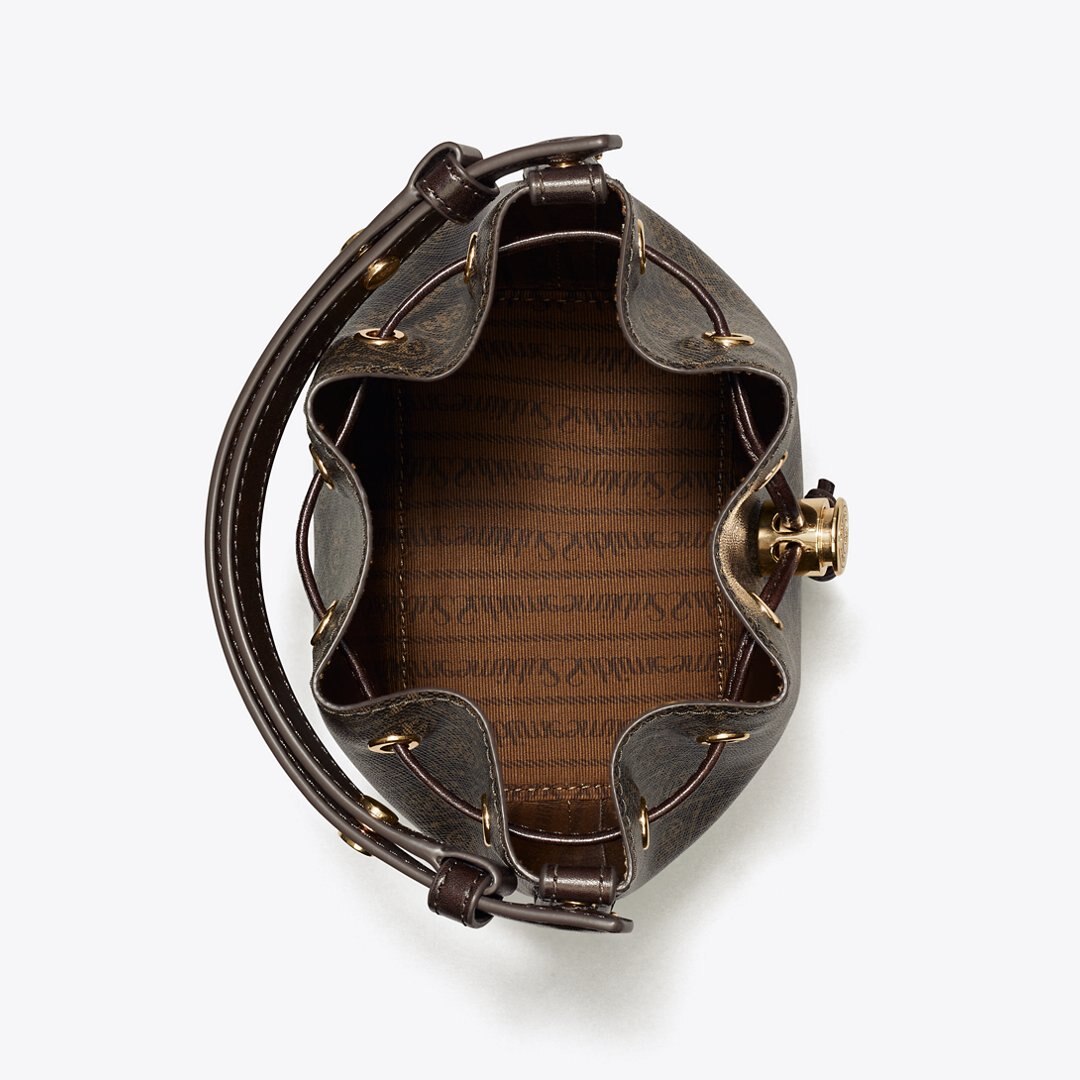 Tory Burch T Monogram Coated Canvas Mini Bucket Bag French Press