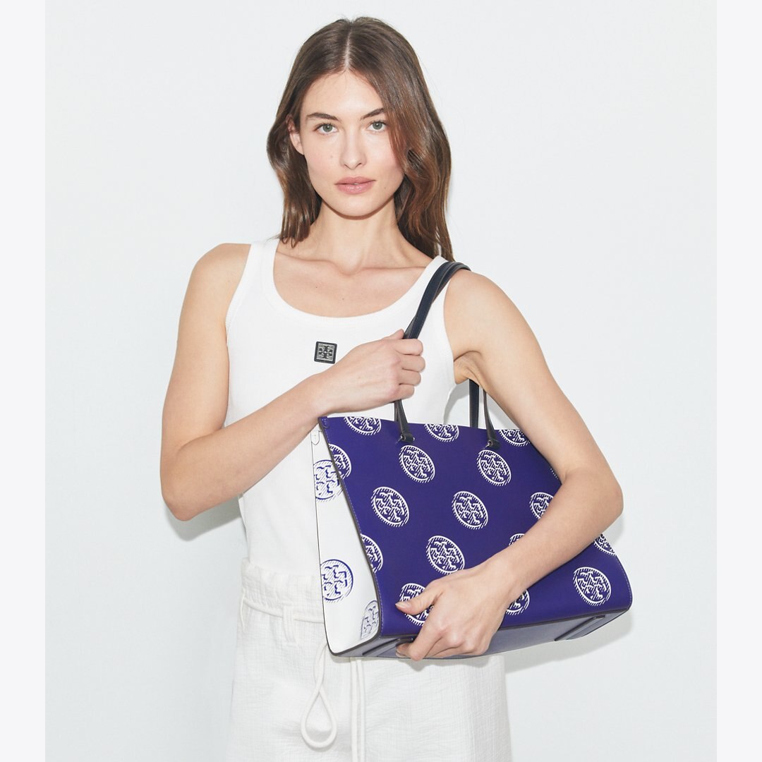 Tory Burch T Monogram Contrast Embossed Tote Ballpoint Blue