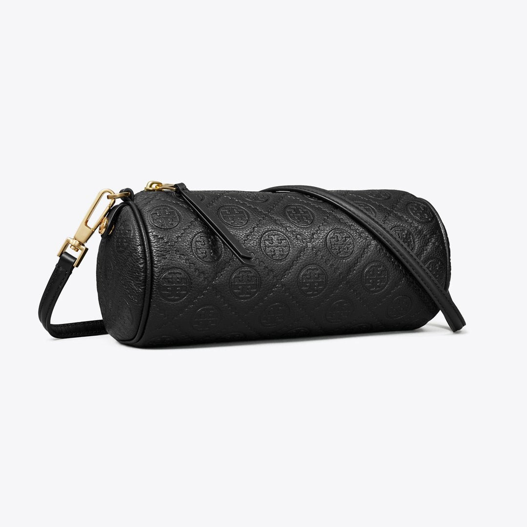 Tory Burch T Monogram Pebbled Cylinder Bag Black
