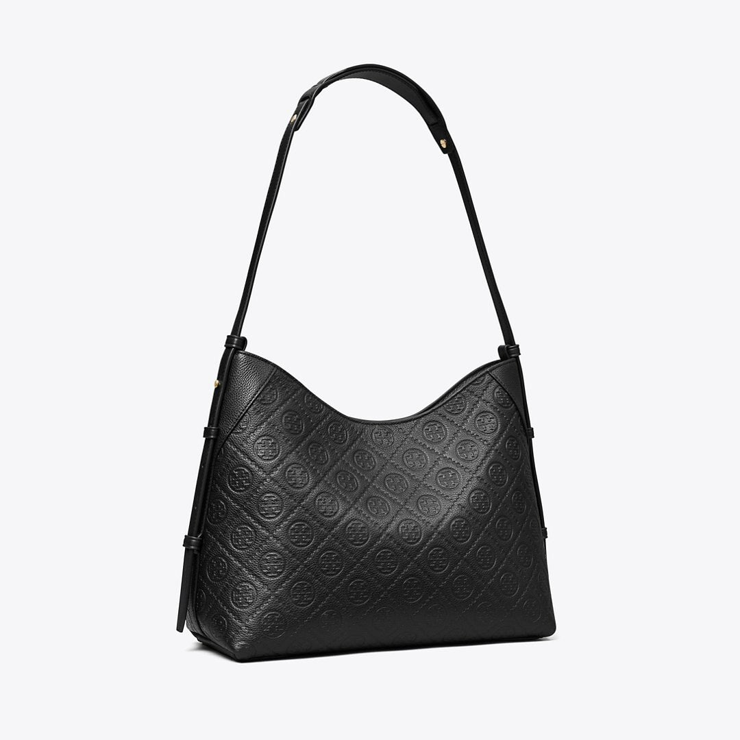 Tory Burch T Monogram Pebbled Messenger Bag Black