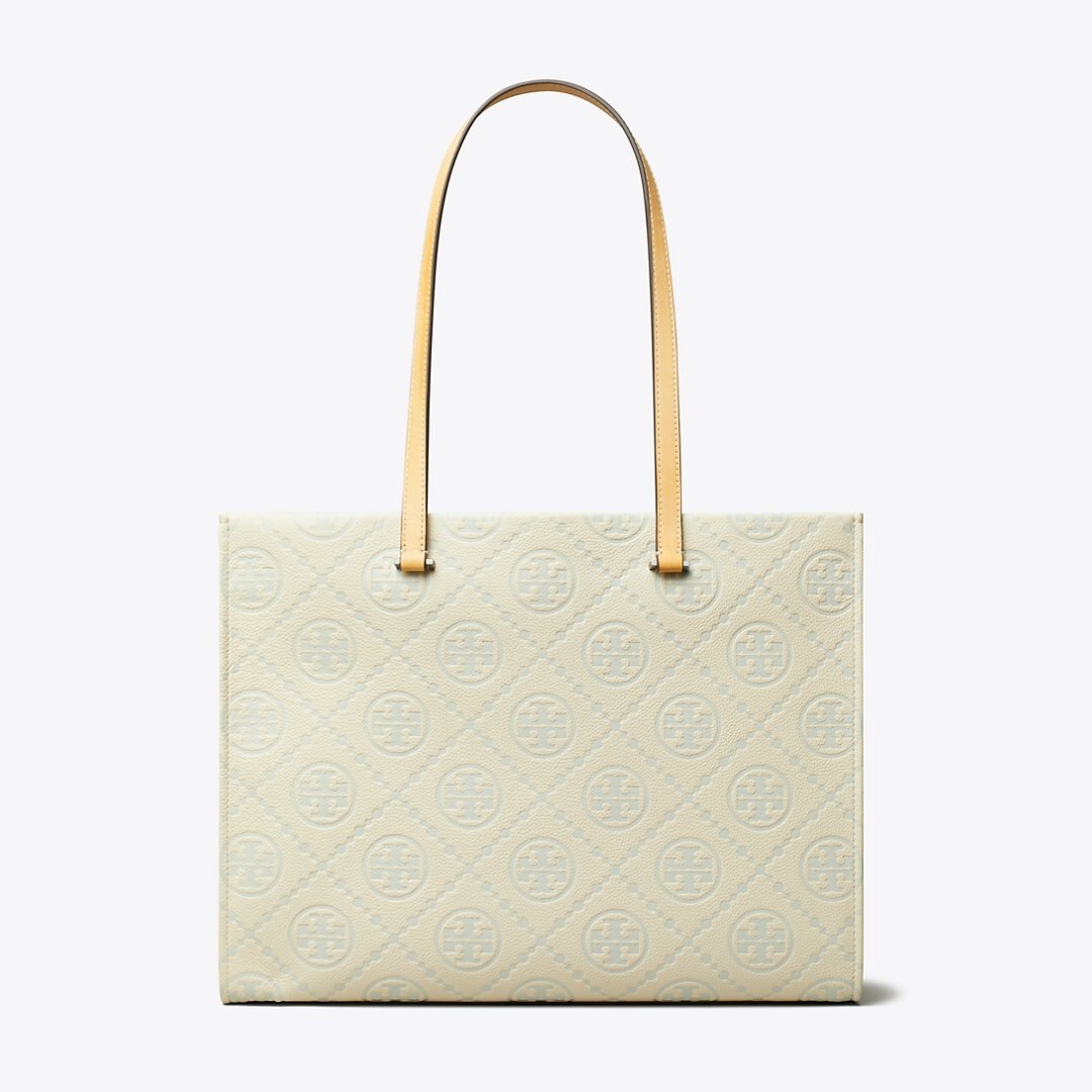 Tory Burch T Monogram Pebbled Tote Light Titanium