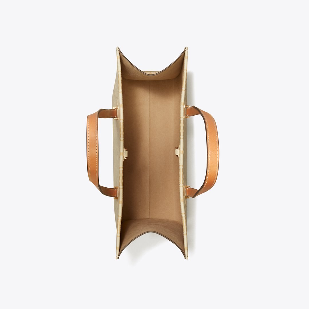 Tory Burch T Monogram Pebbled Tote Biscotti