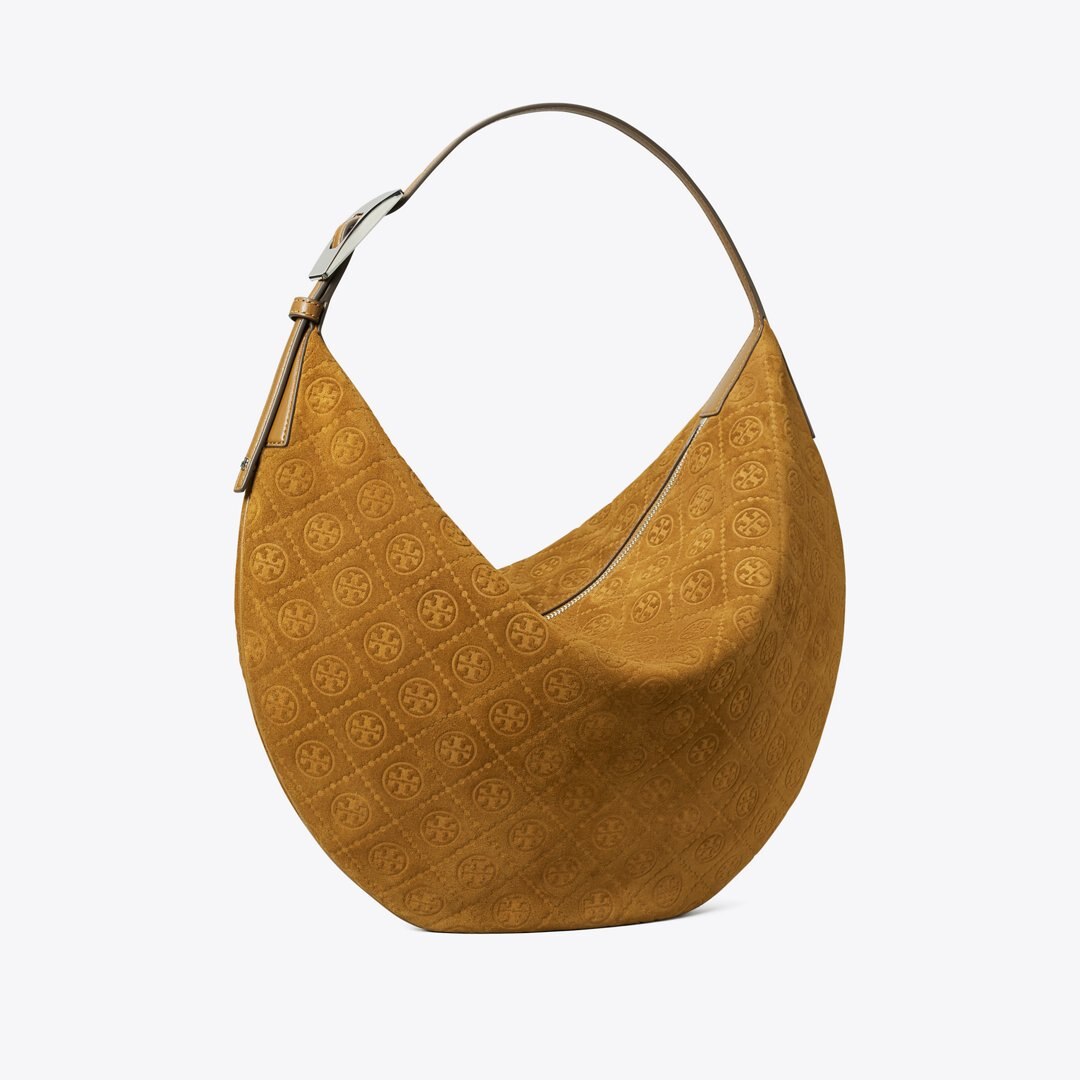 Tory Burch T Monogram Suede Balloon Bag CHICORY BROWN