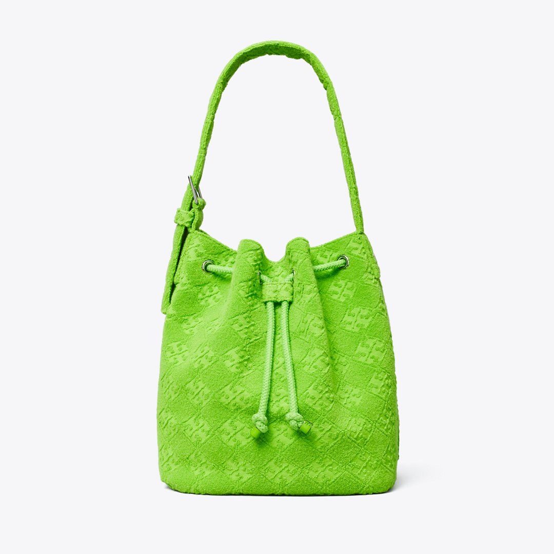 Tory Burch T Monogram Terry Oversized Bucket Bag Bright Fern