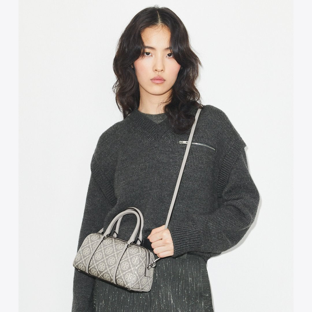 Tory Burch T Monogram Utility Mini Barrel Bag Gray