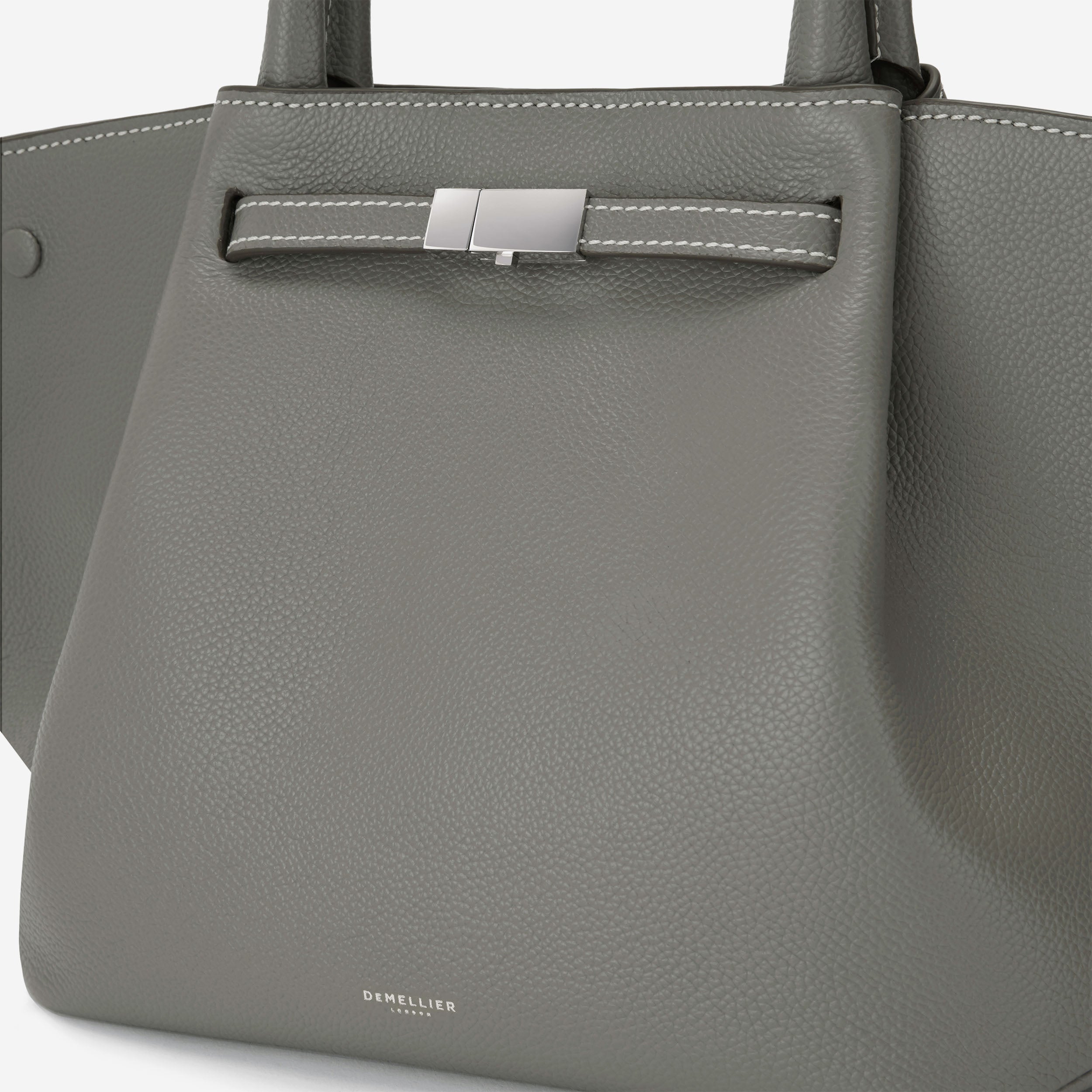 DeMellier The Midi New York stone grey small grain ecru stitching