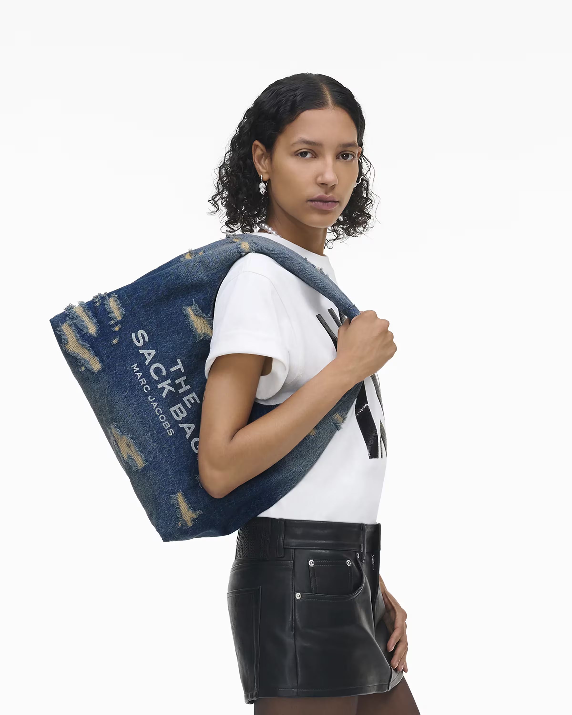 Marc Jacobs The Rip and Repair Denim Sack Bag Punk Indigo