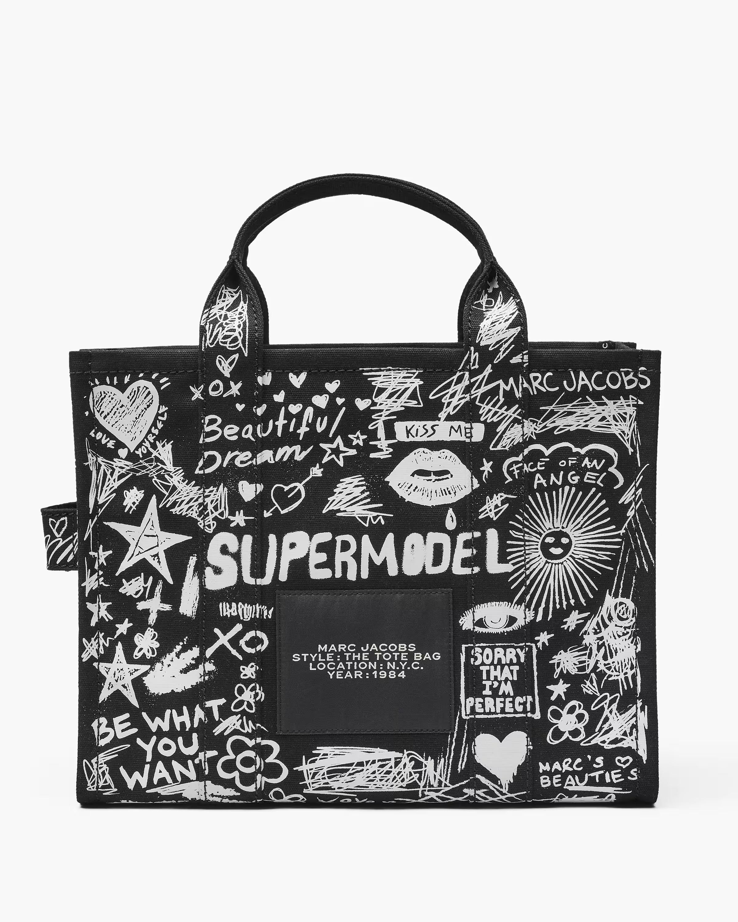 Marc Jacobs The Punk Scribble Canvas Medium Tote Bag Black Multi