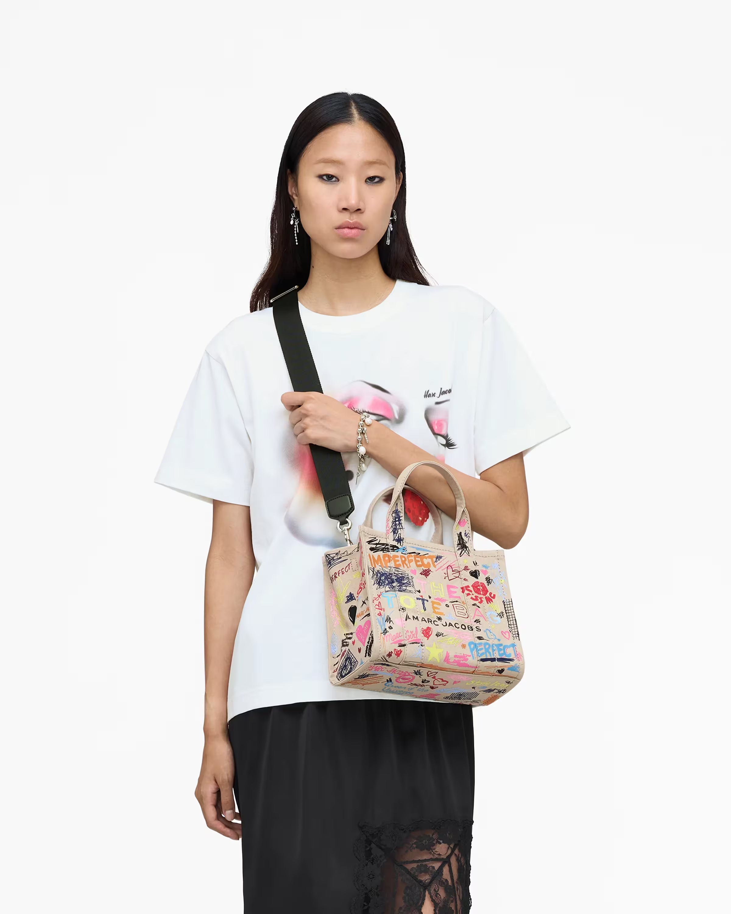 Marc Jacobs The Punk Scribble Canvas Small Tote Bag Beige Multi