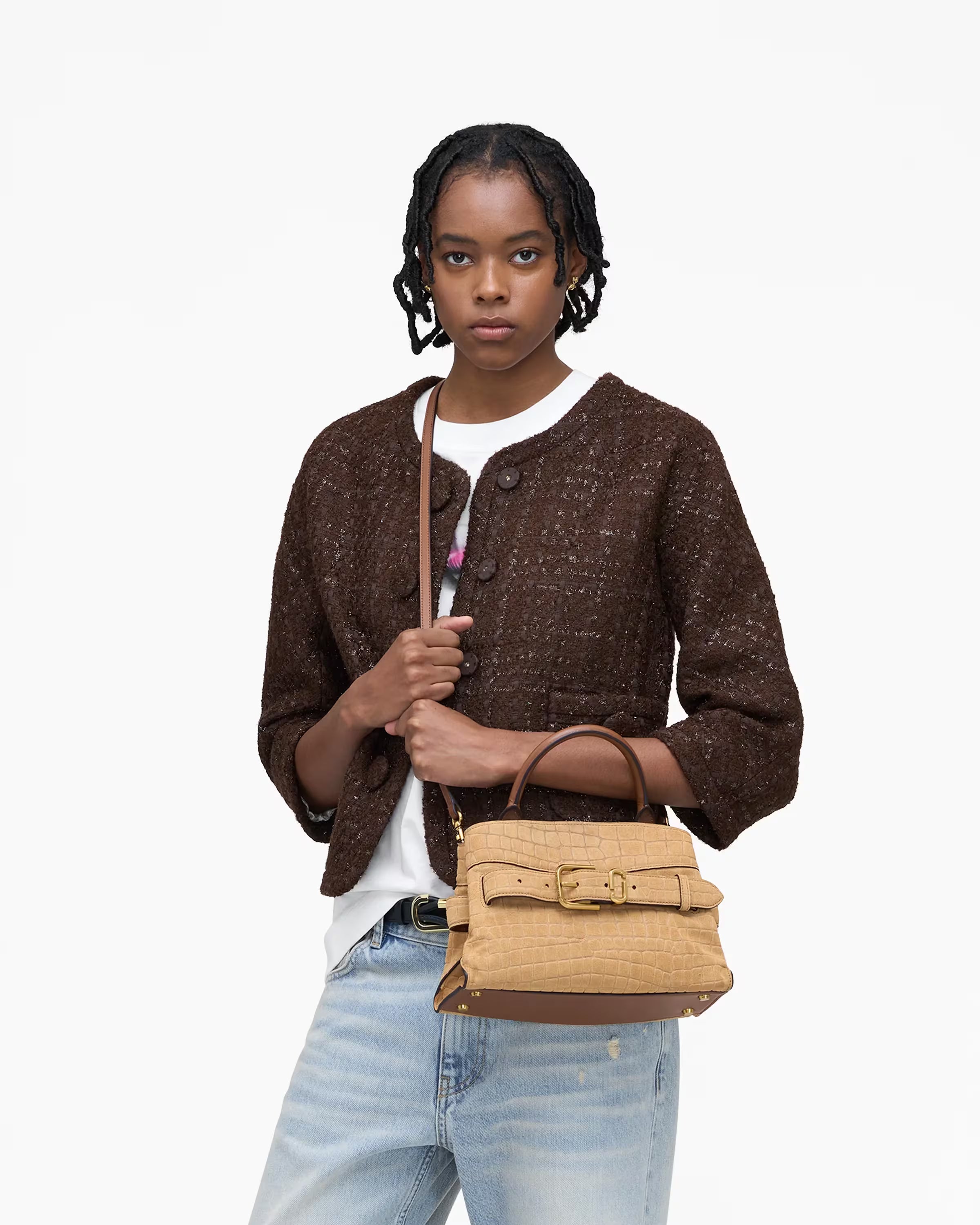 Marc Jacobs The Suede Croc Dakota Small Satchel Sahara