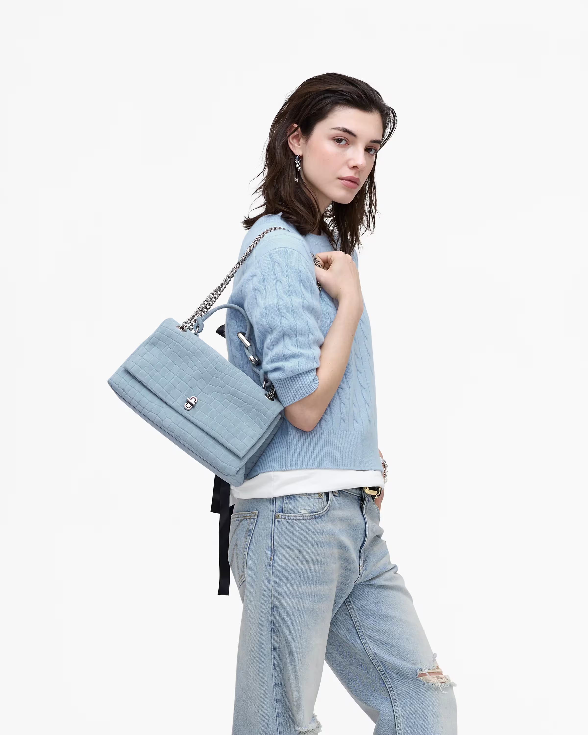 Marc Jacobs The Suede Croc Dual Convertible Shoulder Bag Blue Mist