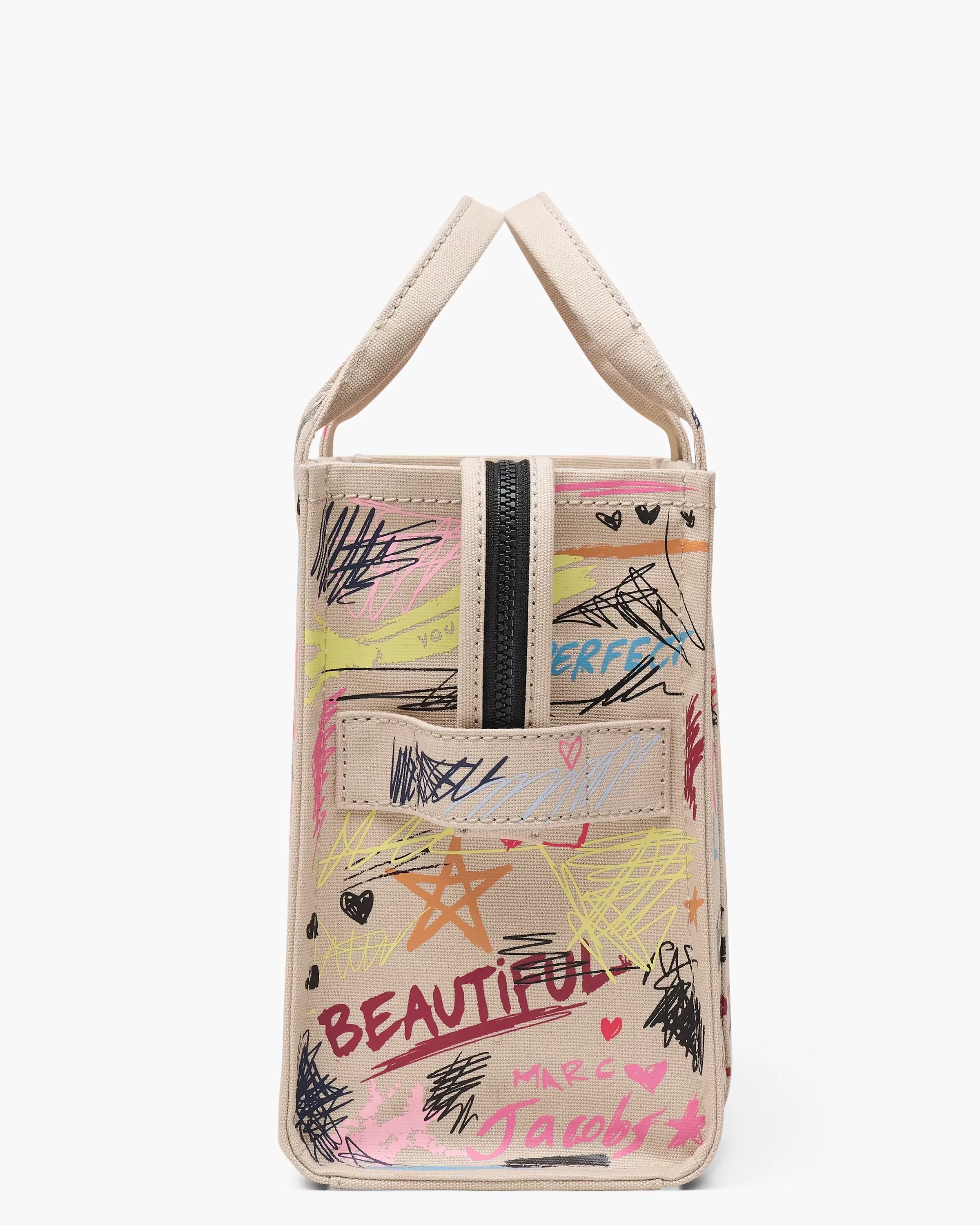 Marc Jacobs The Punk Scribble Canvas Medium Tote Bag Beige Multi