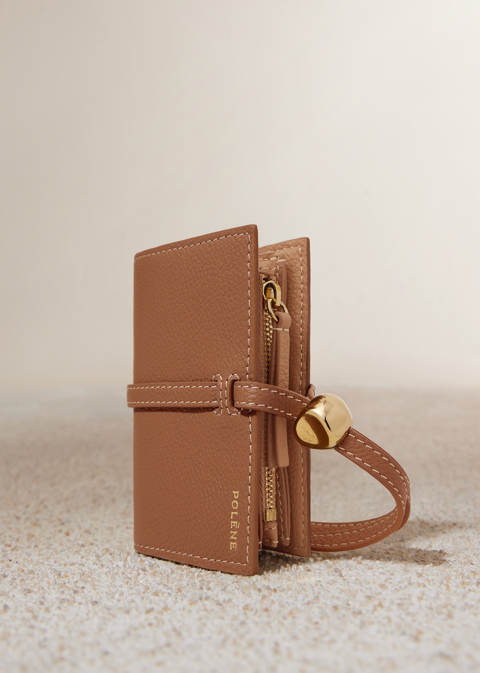 Polene Kayé Card Holder - Textured Duo Camel