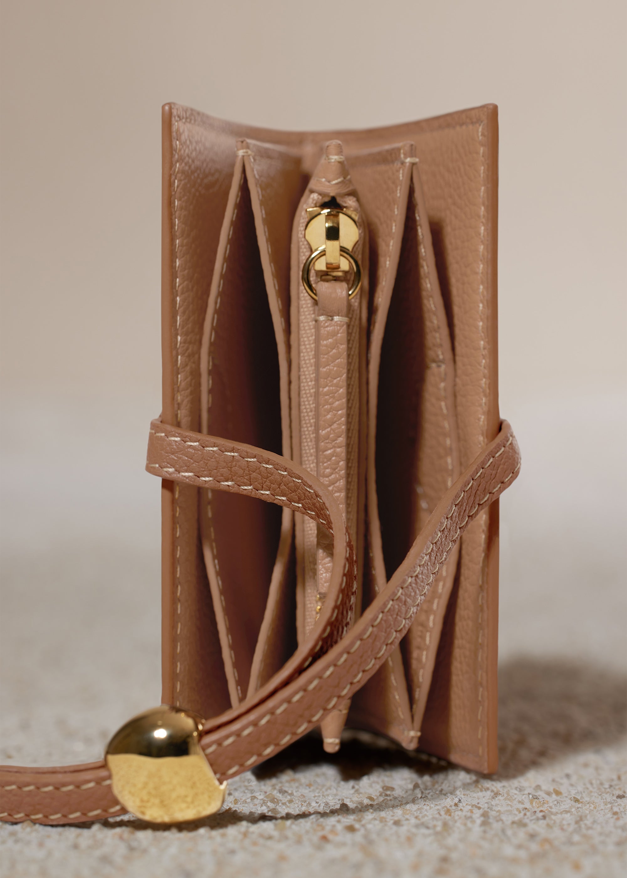 Polene Kaye Card Holder Textured Duo Camel