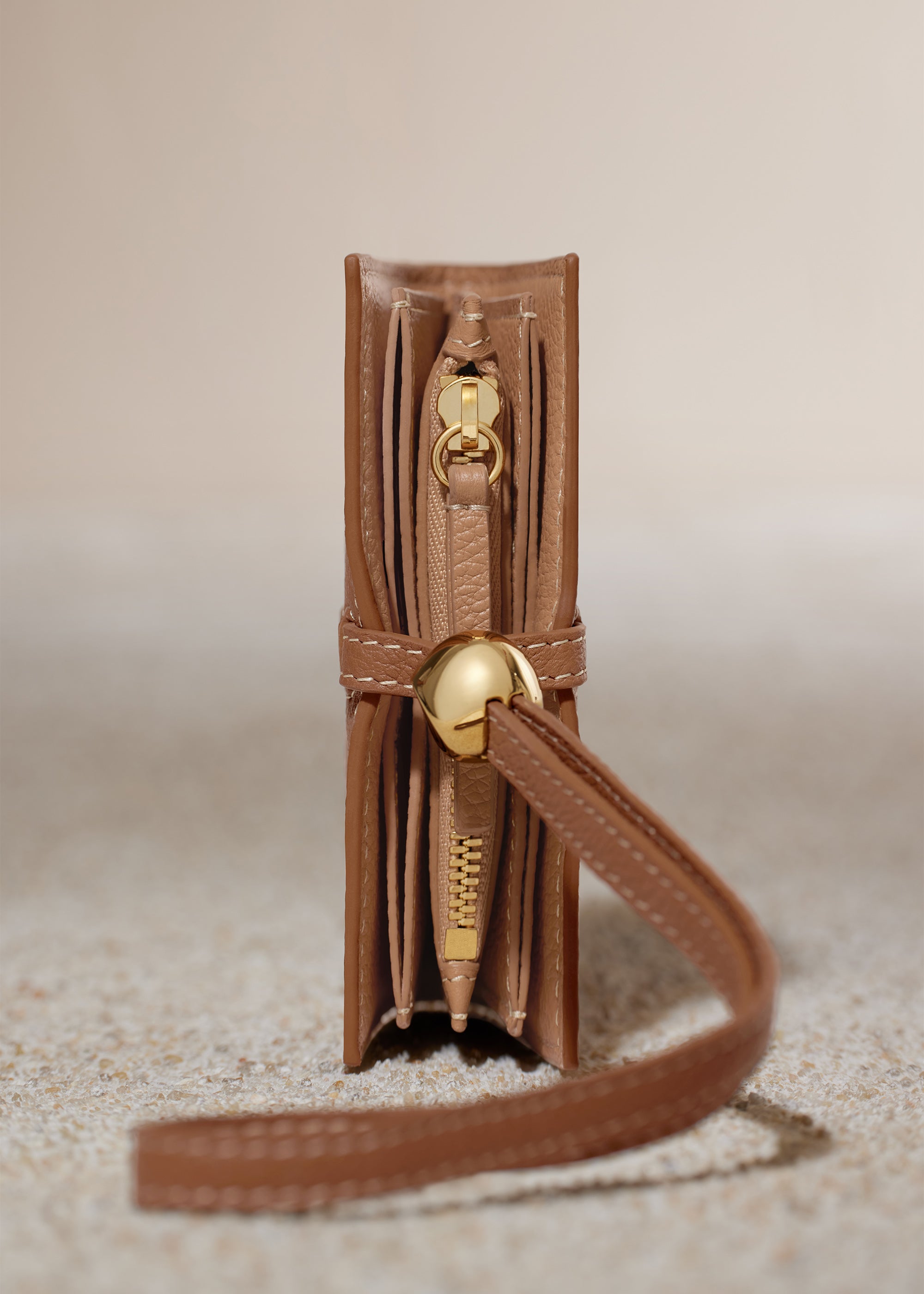 Polene Kaye Card Holder Textured Duo Camel