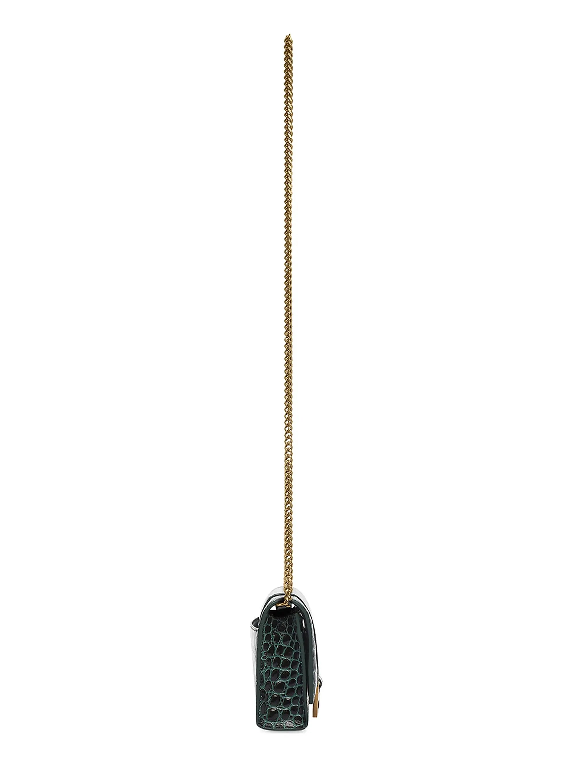 Balenciaga Hourglass Wallet with Chain Crocodile Embossed