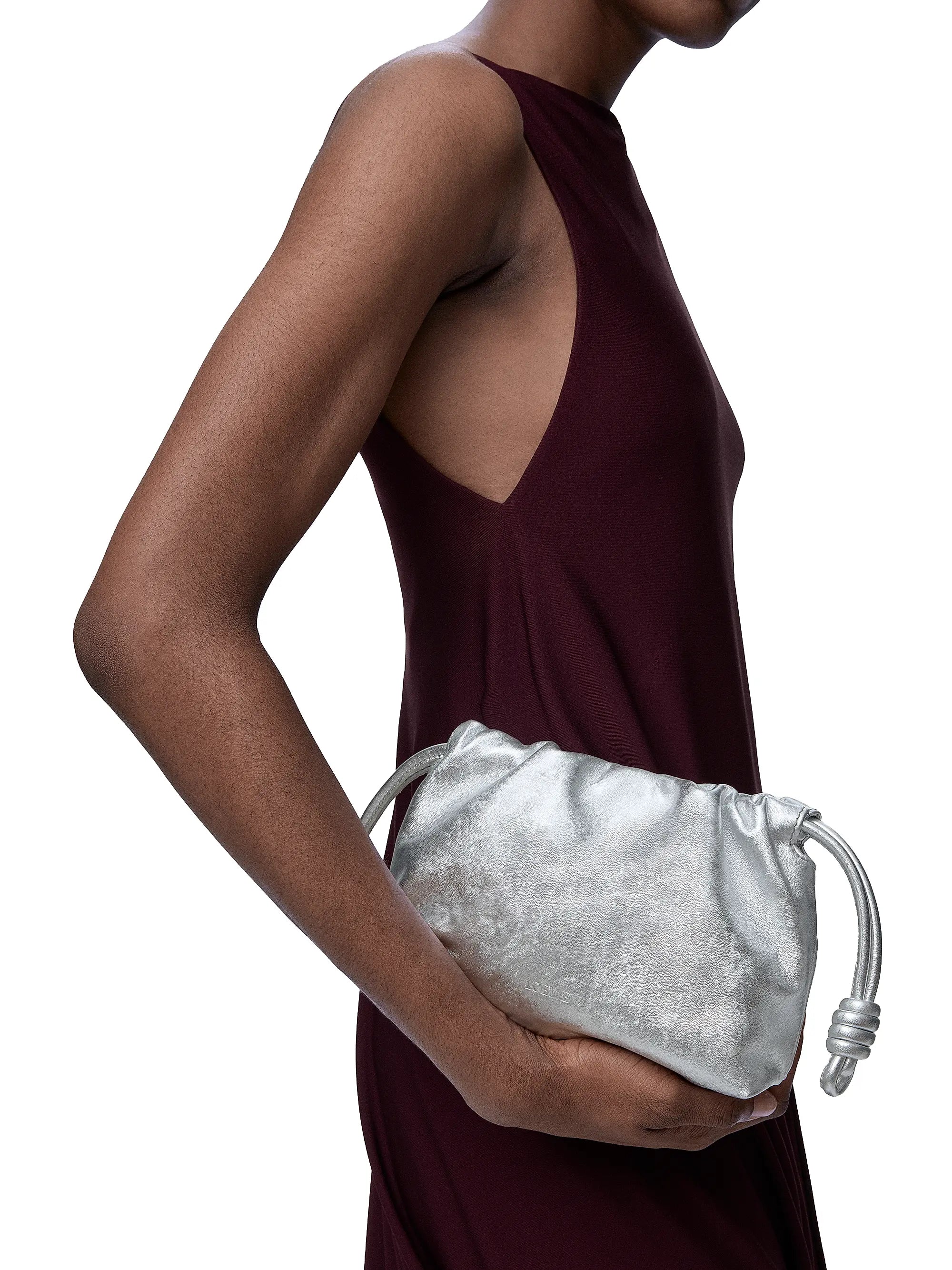 LOEWE Mini Flamenco Metallic Leather Clutch