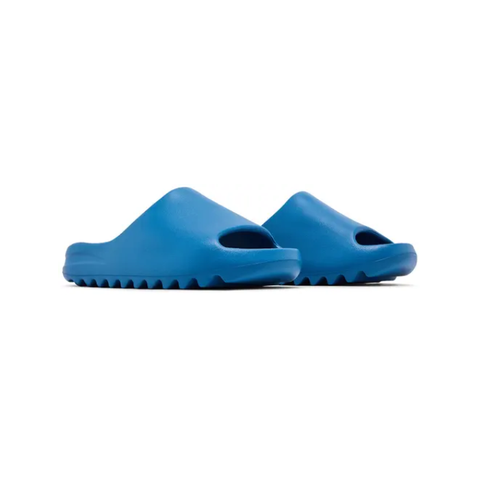 Pair of blue Yeezy Slides 