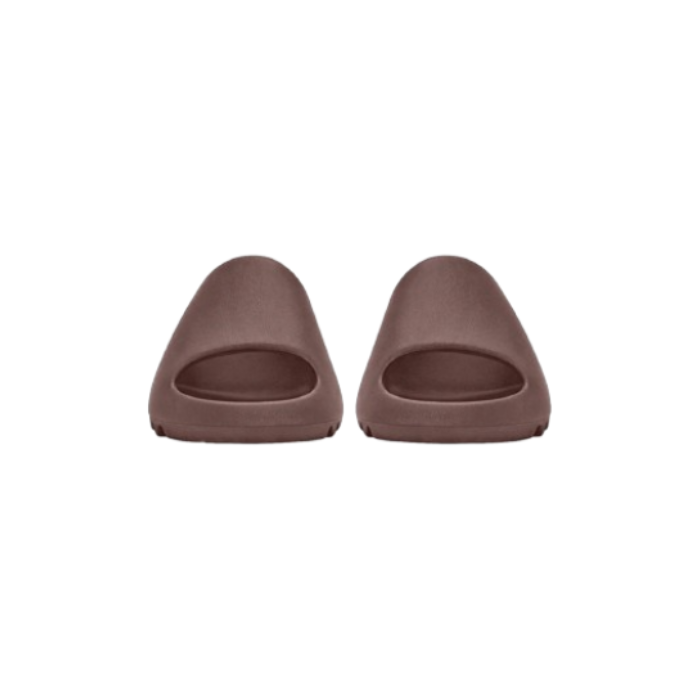 Front view of brown Yeezy Slides pair