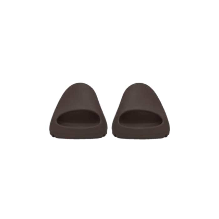 Front view of brown Yeezy Slides pair