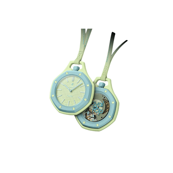 Light blue and green clock with a clock face 