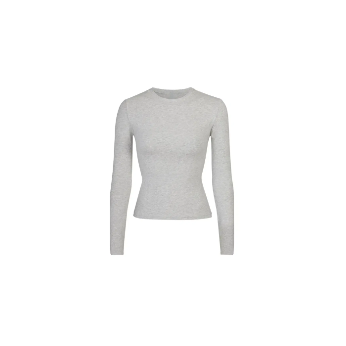 Skims Cotton Jersey Long Sleeve T-Shirt Light Heather Grey