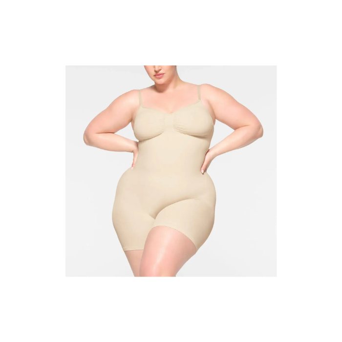 Skims Seamless Sculpt Mid Thigh Bodysuit Sand