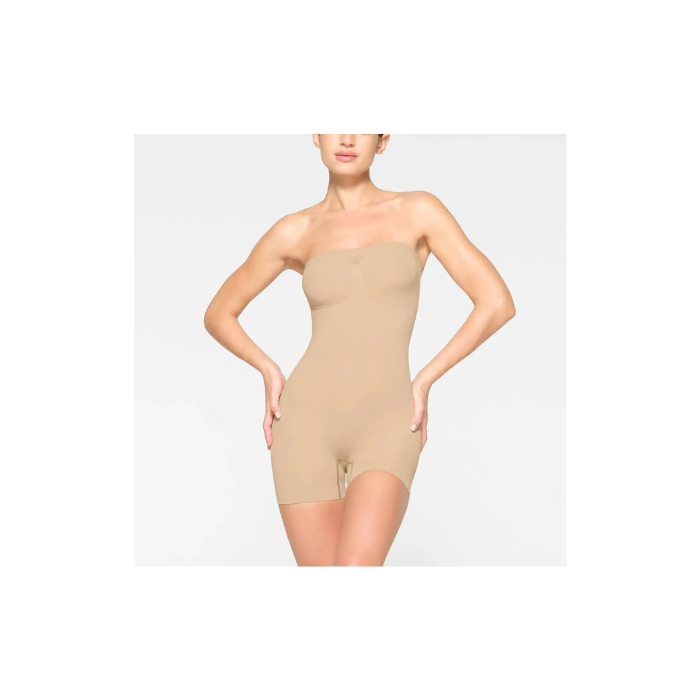 Skims Seamless Sculpt Strapless Shortie Bodysuit Clay