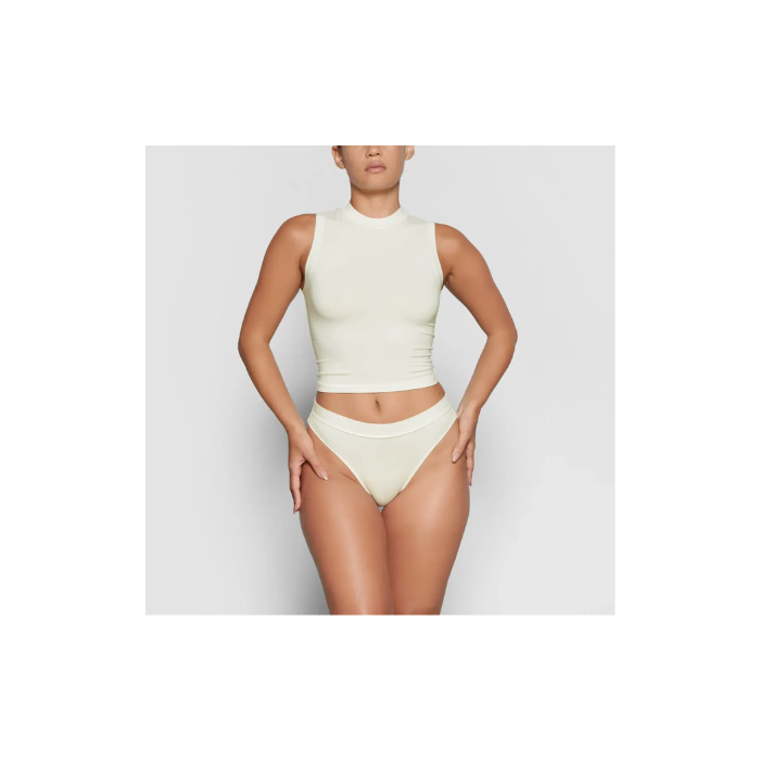 Skims Cotton Jersey Mock Neck Tank Bone