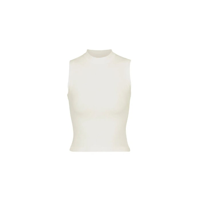 Skims Cotton Jersey Mock Neck Tank Bone