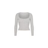 Skims Cotton Jersey Scoop Neck Long Sleeve Light Heather Grey