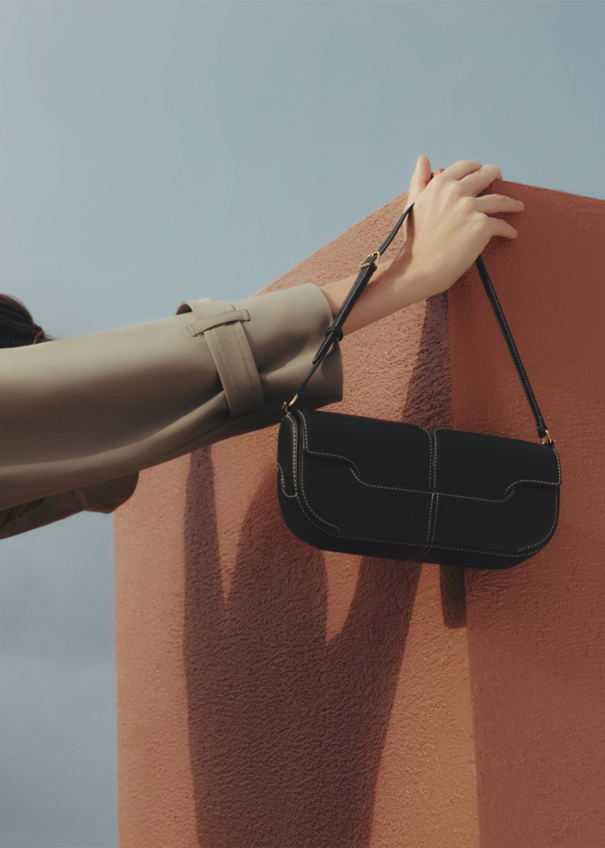 Polene Osmo Smooth Black with Ecru Stitching