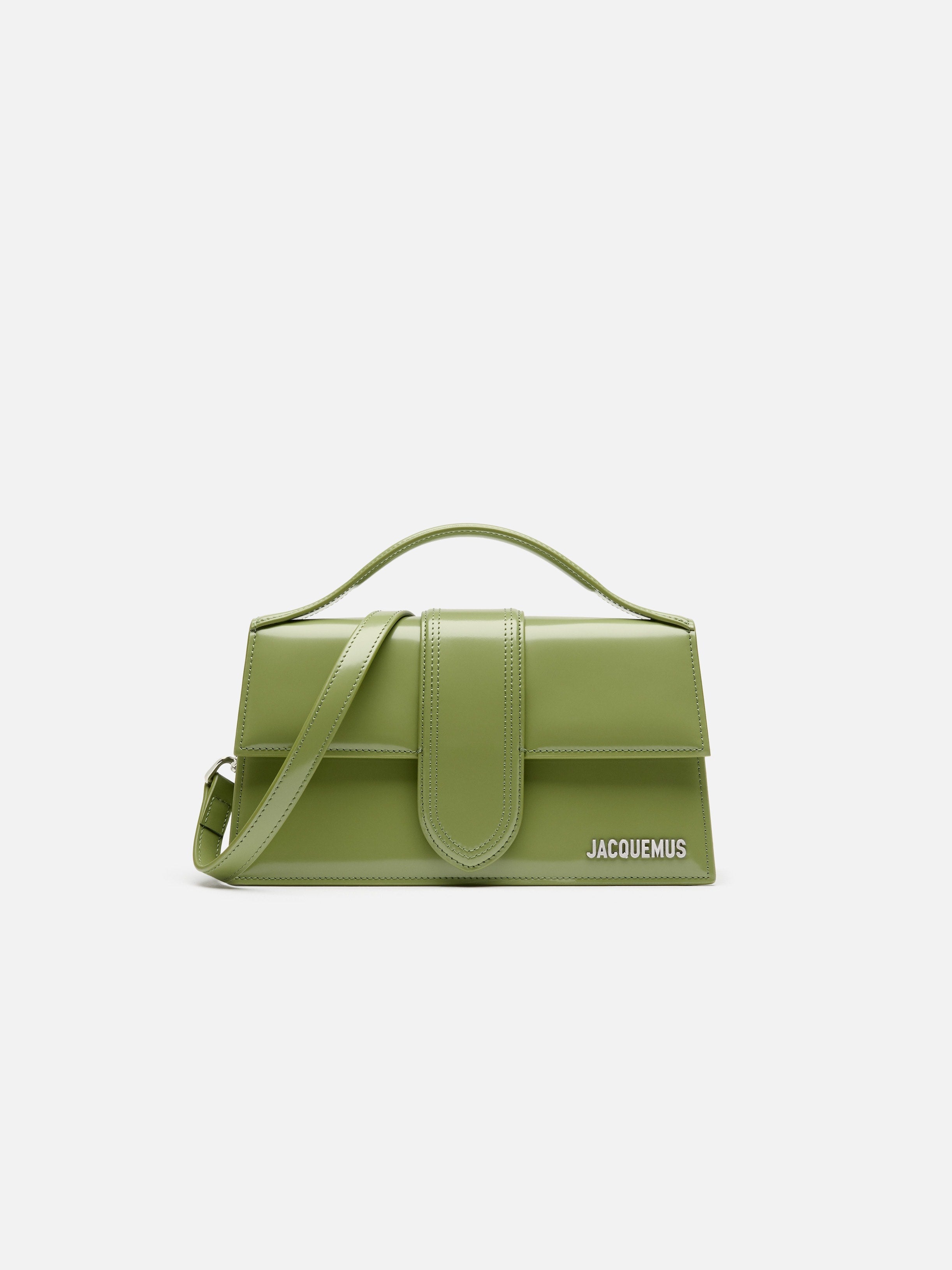 Jacquemus The Large Bambino Structured Bag In Patent Leather Green