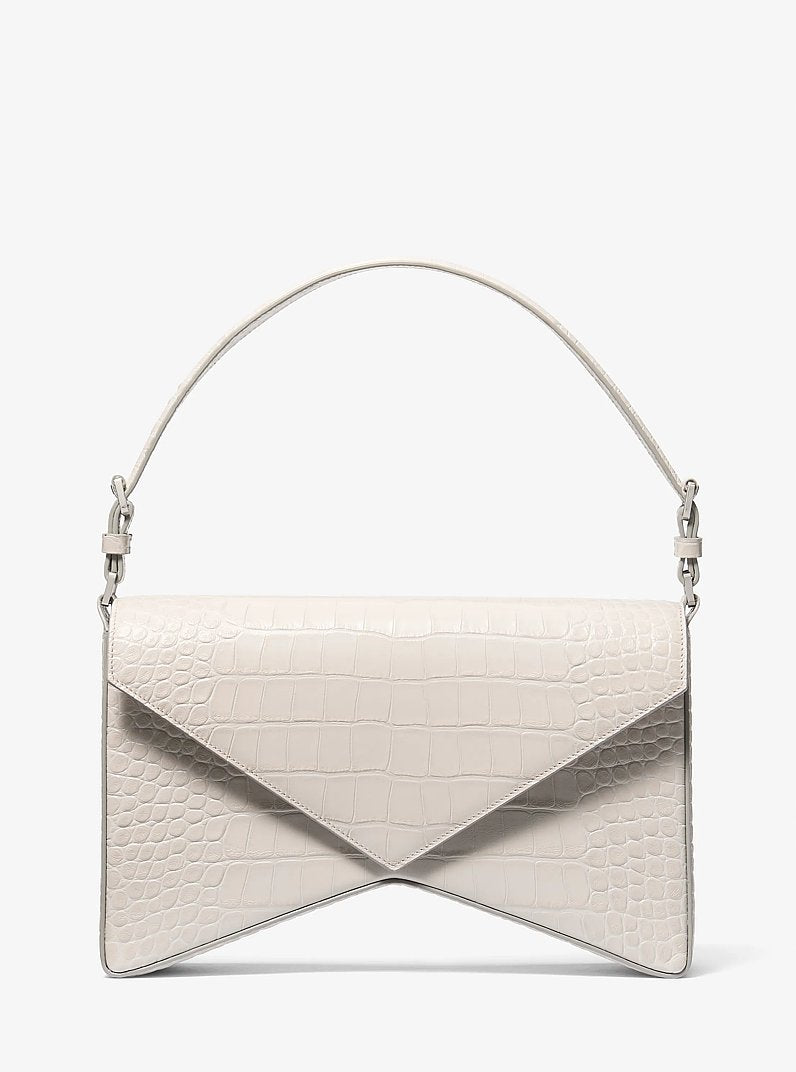 Michael Kors Manhatta Large Crocodile Embossed Leather Bag Oyster