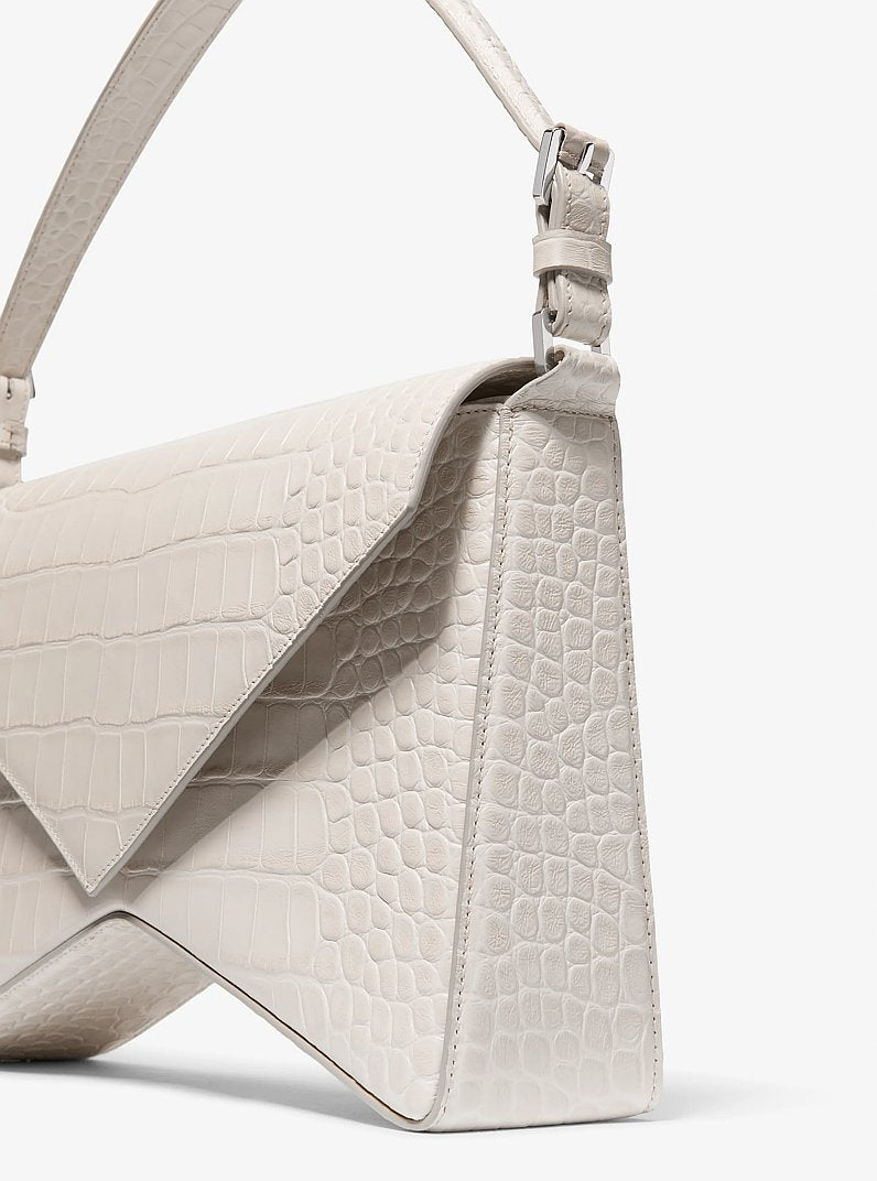Michael Kors Manhatta Large Crocodile Embossed Leather Bag Oyster