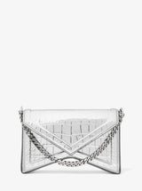 Michael Kors Manhatta Medium Metallic Crocodile Embossed Leather Bag Silver