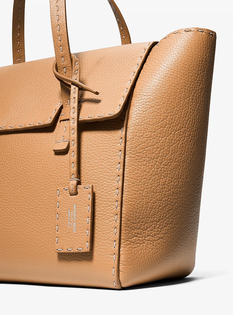 Michael Kors Sophia Hand-Stitched Pebbled Leather Satchel Peanut