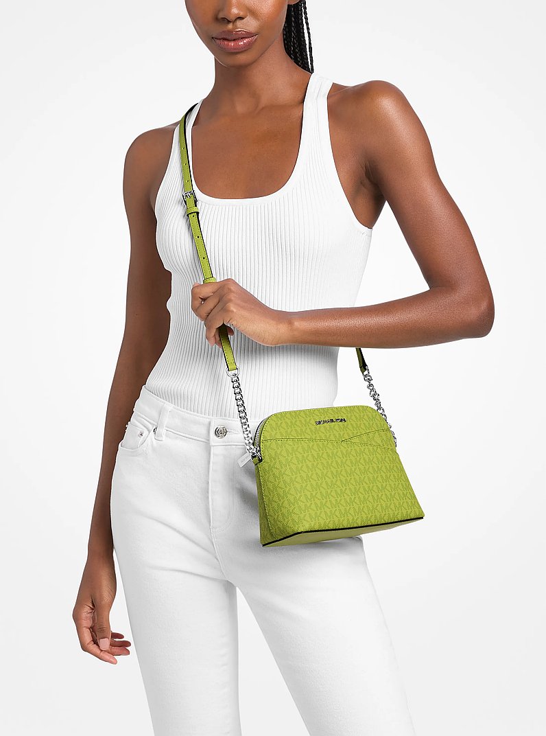 Michael Kors Jet Set Travel Medium Logo Dome Crossbody Bag Lime