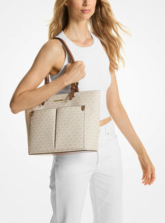 Jet Set Medium Logo Pocket Tote Bag Vanilla Vanilla