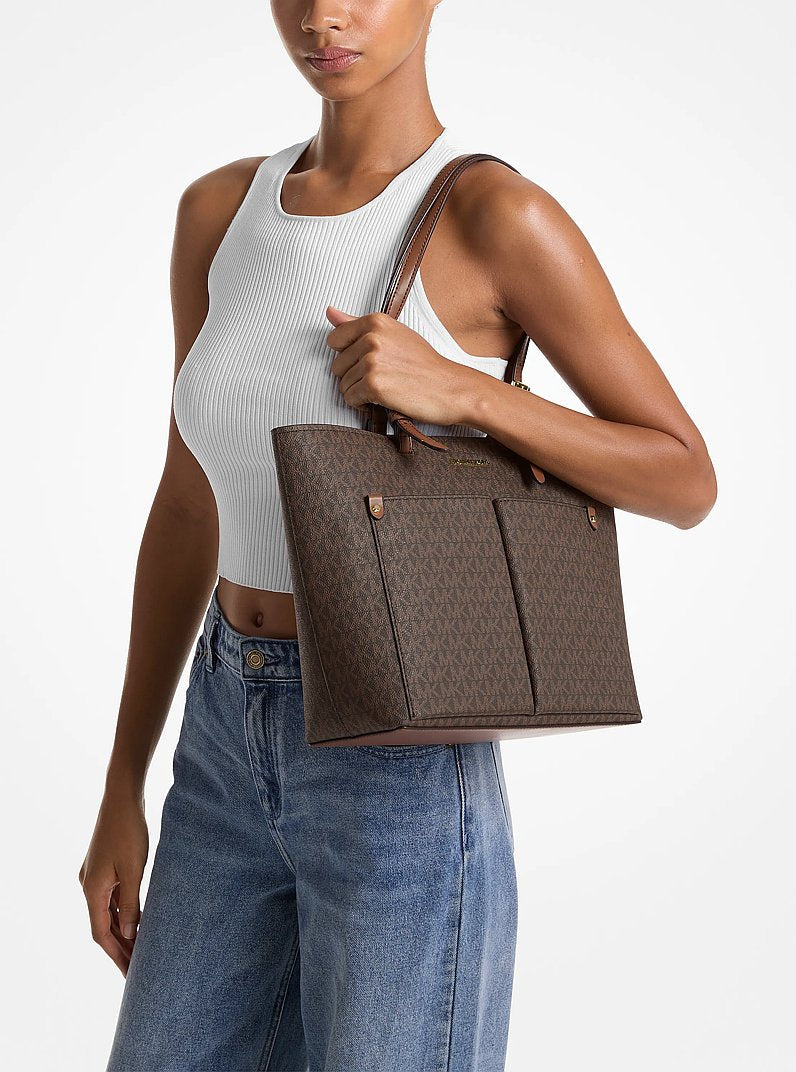 Michael Kors Jet Set Medium Logo Pocket Tote Bag Brown
