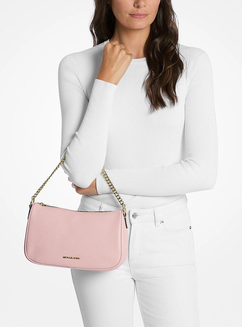 Michael Kors Carmela Medium Pebbled Leather Convertible Crossbody Bag Powder Blush
