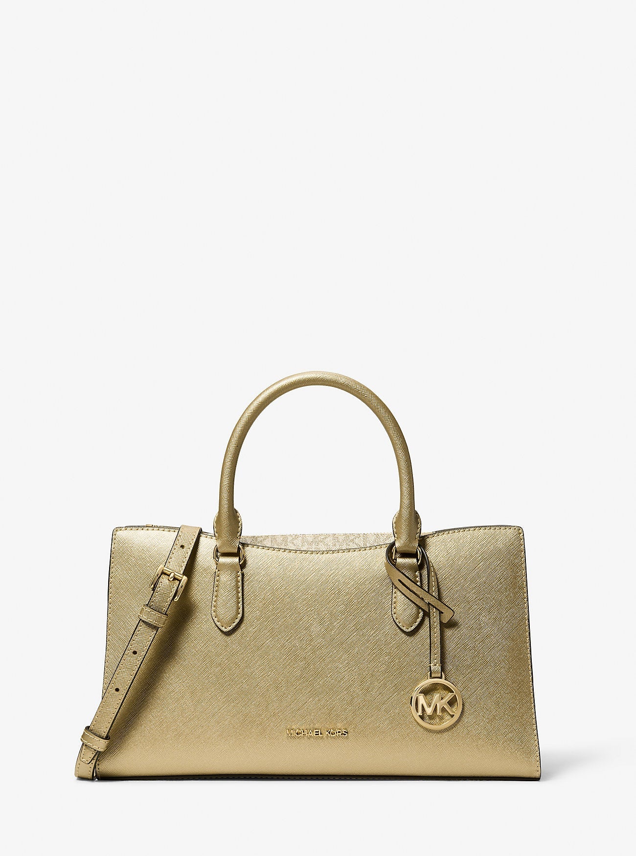 Michael Kors Arden Metallic Top-Zip Satchel Pale Gold